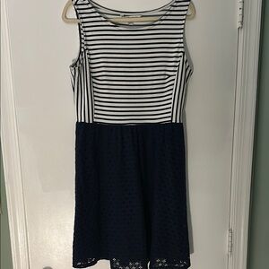 LC Lauren Conrad Navy and White Striped Midi Dress